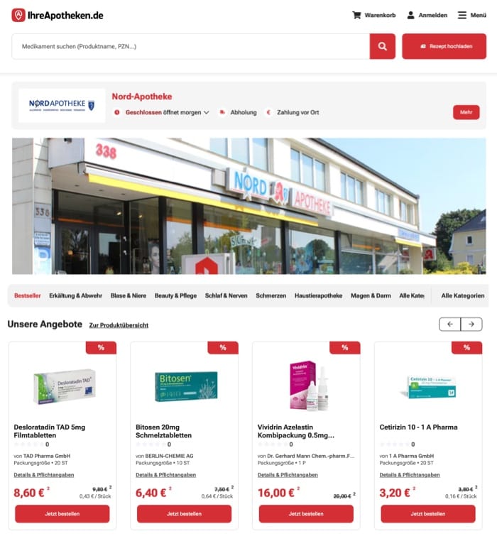 Screenshot des Onlineshops